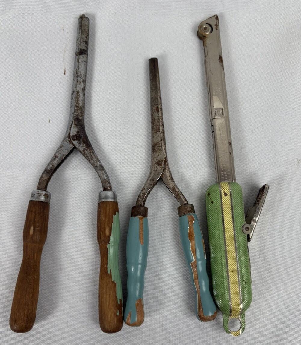 Vintage GREEN Imco Flint Striker With 2Vintage Non Electric Curling Irons